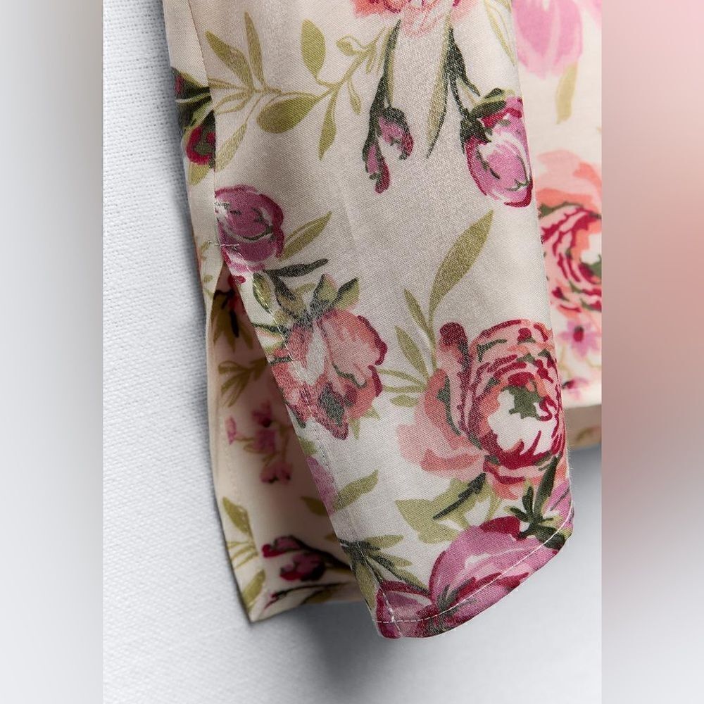 ZARA METALLIC THREAD FLORAL PRINT SHIRT - Picture 6 of 6